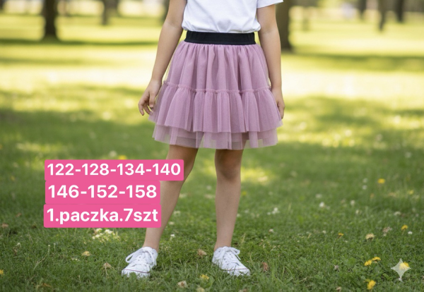 Spódnice dziewczęce Roz 122-158, 1 kolor Paczka 7 szt